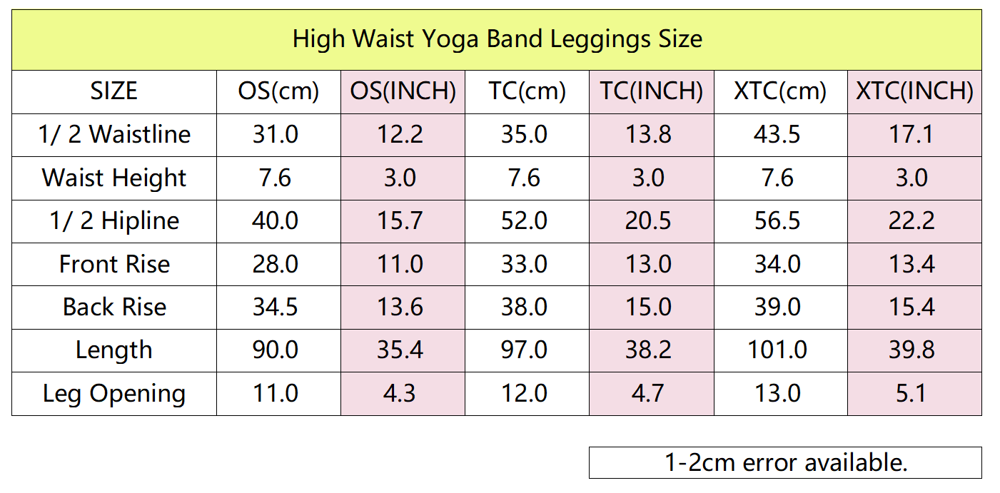Brushed Poly Leggings Size Chart
